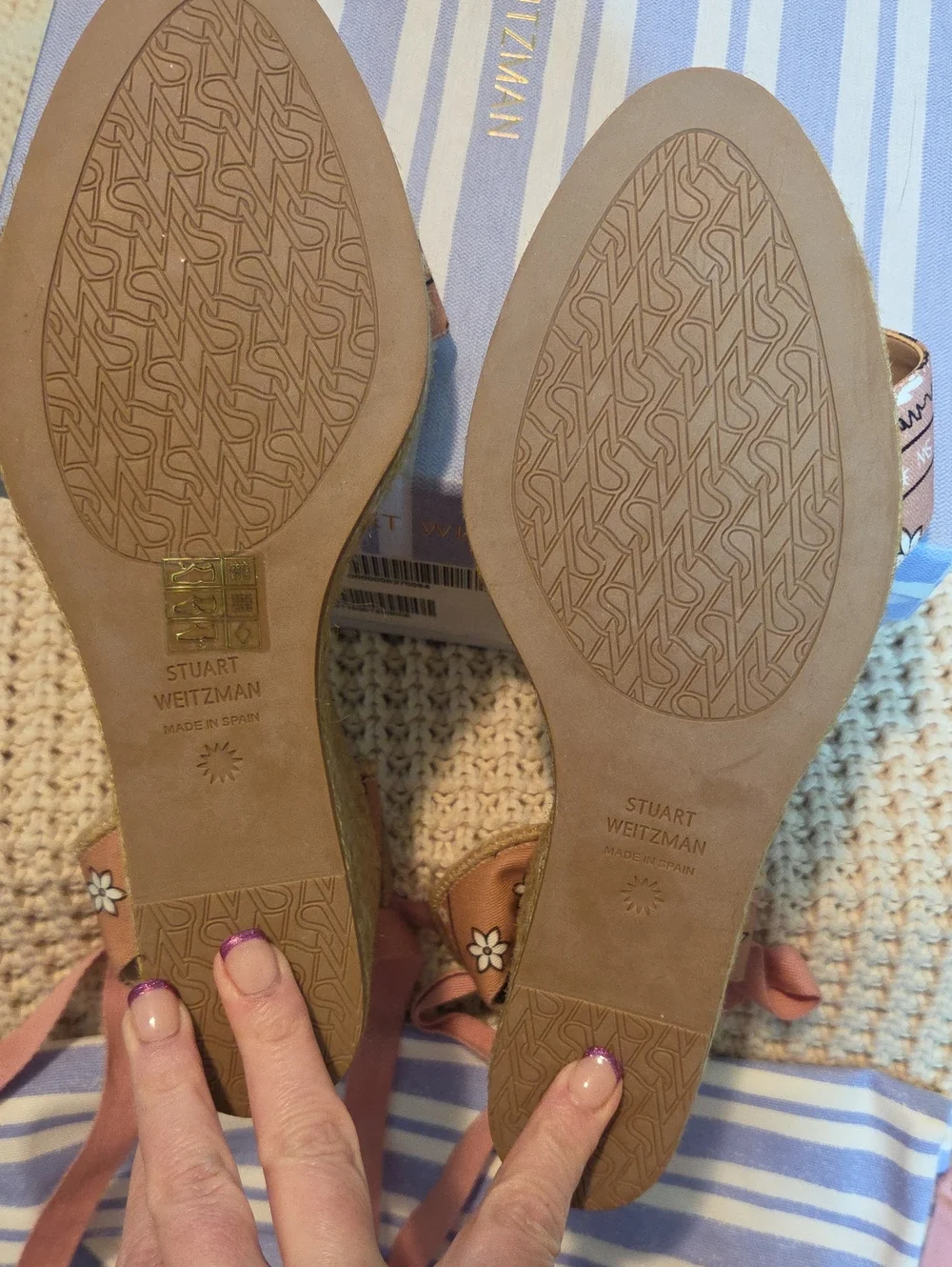 NIB Stuart Weitzman Illeana Bandana Print Espadrille Sandal Rose Pink Size 9.5